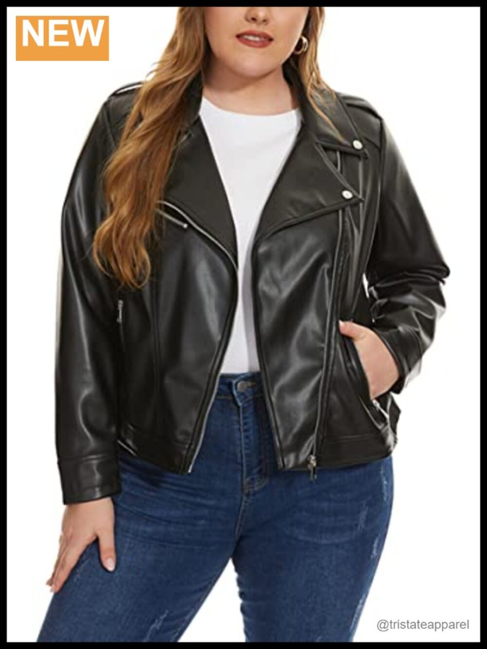 Faux Leather Moto Biker Jacket Zip Up Short Fitted Plus Size Coat